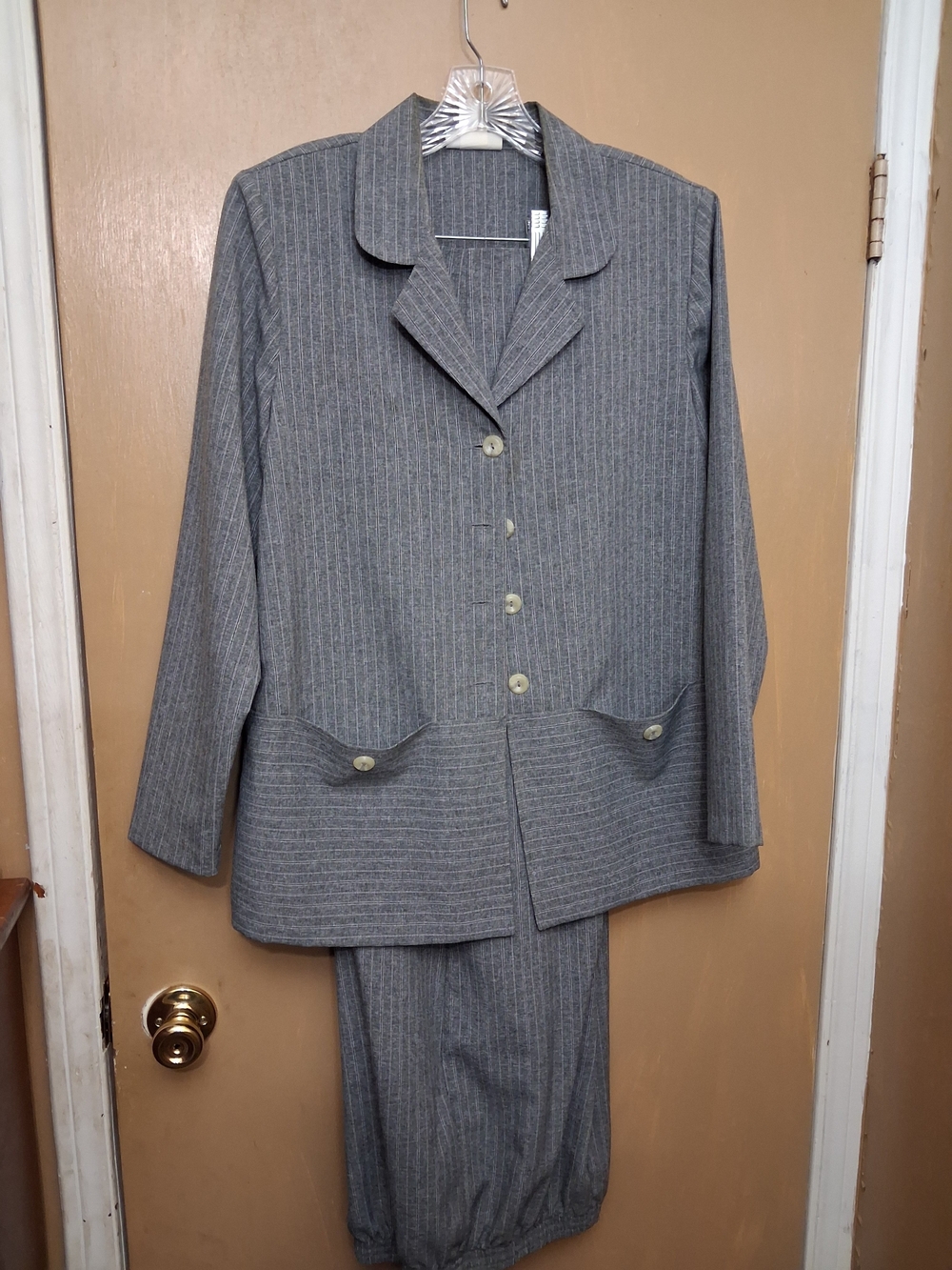 Women's Gray Pinstripe Pant Suit ,  Tailored Professional Set